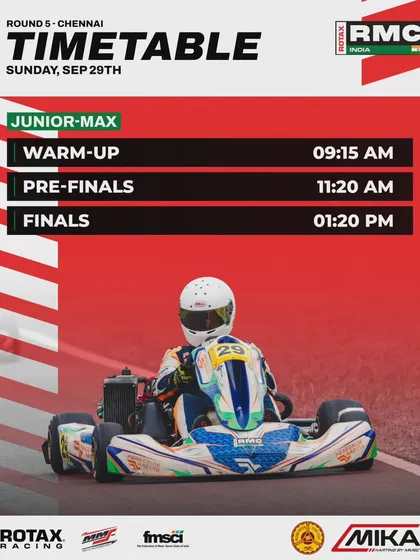 The race day timetable for the Junior Max class at the final round in Chennai.
