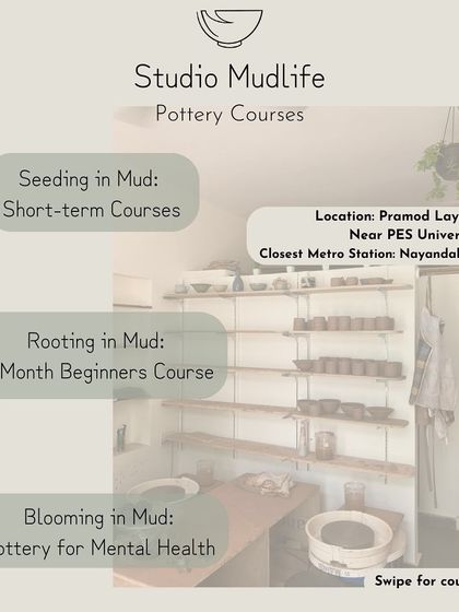 A quick overview of our three main course types: short-term, one-month beginner, and pottery for mental health. Our studio is conveniently located near the Nayandahalli metro station.