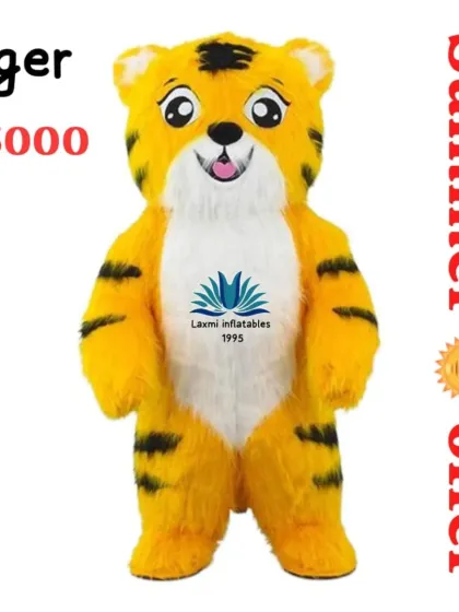 This vibrant Tiger mascot costume is always in high demand for events and brand promotions. Like all our fur costumes, it is manufactured in our own factory and is available in ready stock for immediate dispatch anywhere in India.