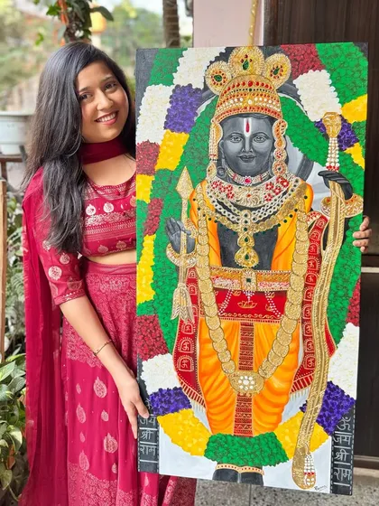 I’m so proud to hold my finished Ram Lalla painting. This was a significant piece for me, and I poured my heart into every brushstroke.