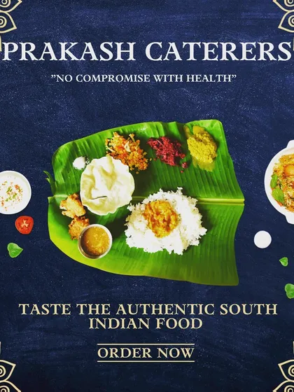 This graphic highlights the rich variety of an authentic South Indian meal that I offer. From flavourful rice and sambar to fresh vegetables and crispy appalams, I bring the true taste of the south to your event.