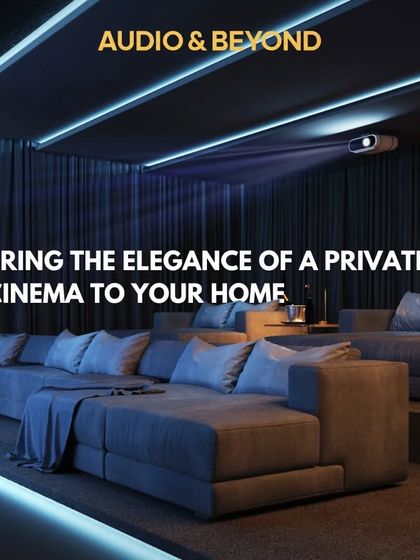 Bring the elegance of a private cinema right into your home. This concept showcases a sleek, modern design with plush, multi-level sofa seating, dramatic backlighting, and a ceiling-mounted projector for an uncluttered, luxurious feel.