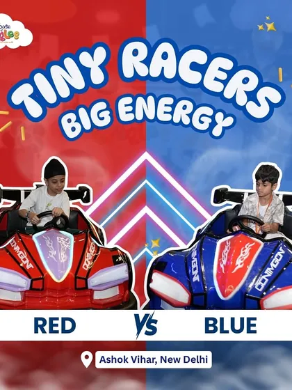 Tiny racers, big energy! It's Red vs. Blue in this friendly bumper car showdown. Which team are you on? Get ready for some high-energy fun and friendly competition.