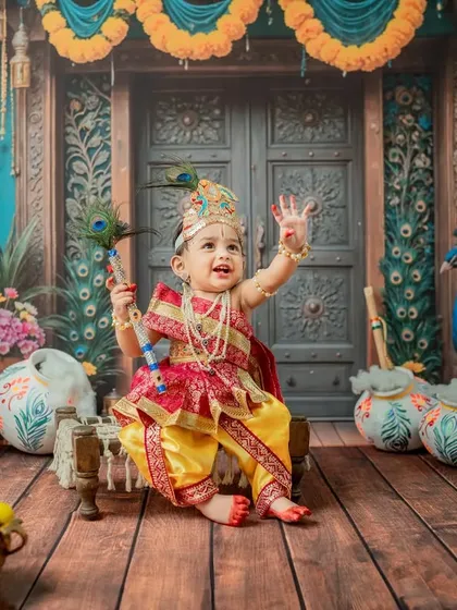 A joyful, expressive pose with arms raised, as if dancing. This shot is full of energy and happiness.