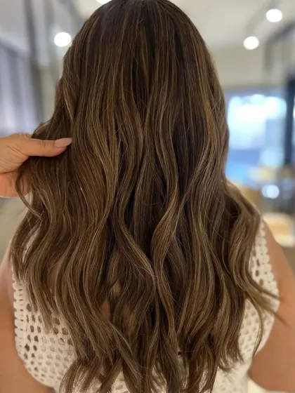 A closer look at the beach blonde summer highlights, showing the detail and blend of the foil work.