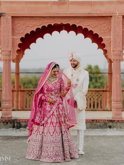 A beautiful portrait from our wedding photoshoot. The architecture of the venue provided a stunning backdrop for our pictures.