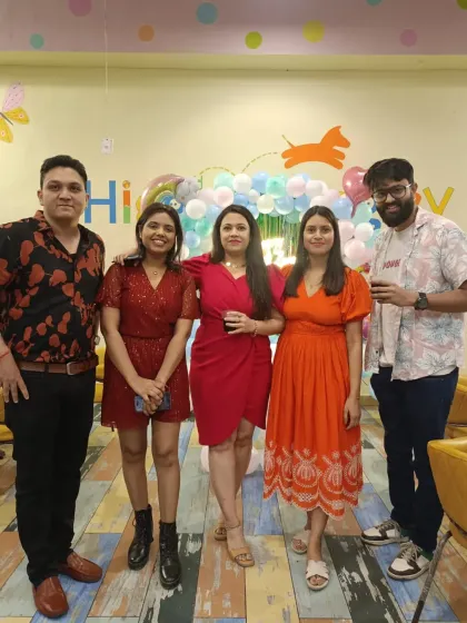 A group of friends enjoying the celebration. Our venue is perfect for both kids' parties and adult gatherings like kitty parties.