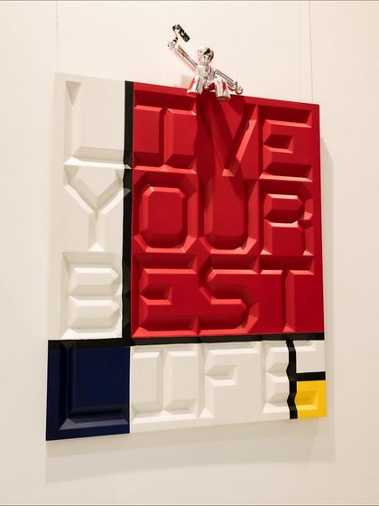 The full "Live Your Best Life" installation, a powerful and graphic statement piece inspired by modernist principles.