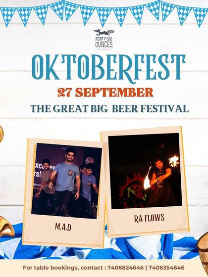 Kicking off Oktoberfest in style. A promotional poster for a performance at 46 Ounces, featuring a fire show to heat things up.