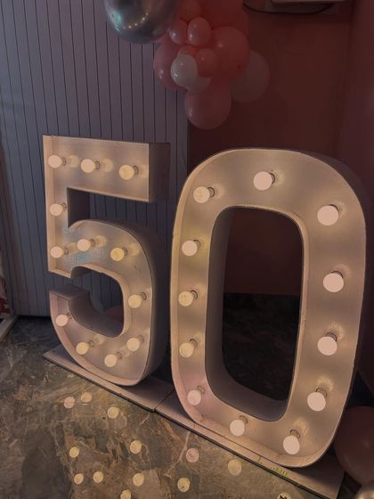 A close-up of the large, brightly lit marquee numbers that make a bold statement for any milestone birthday.