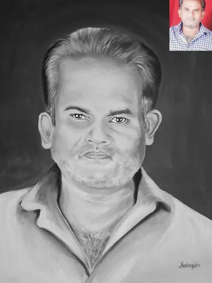 From a simple photograph to a timeless black and white acrylic portrait. This shows the transformation I can create, capturing the subject's character and presence with just shades of grey on canvas.