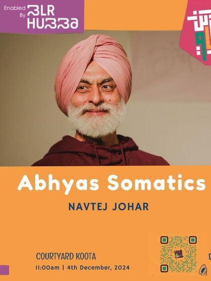 A poster announcing the BLR Hubba 2024 festival at Courtyard Koota, featuring a talk on Abhyas Somatics by Navtej Johar.