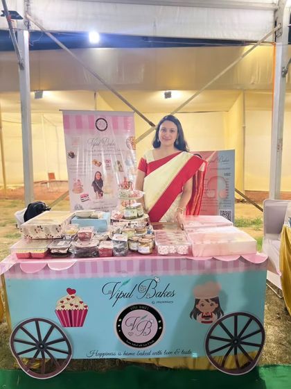 My little cart stall all decked out for the Durgostav celebrations. I love making my setup look as sweet as the treats I sell.