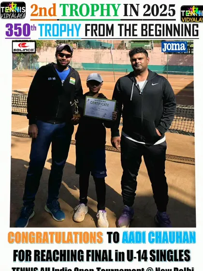 Congratulations to Aadi Chauhan for reaching the final in the U-14 Singles Tennis All India Open Tournament in New Delhi.