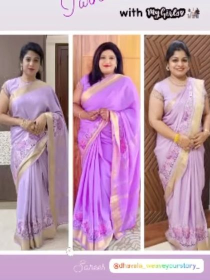 Besties twinning in our pure Mysore crepe embroidery with cutwork silk saree in a lovely lilac shade.