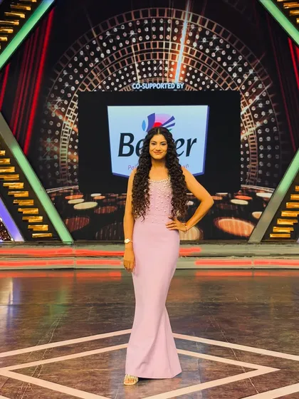 Posing on the set of 'Jodi No. 1' in a beautiful lavender gown. Every show is an opportunity to celebrate dance.