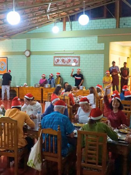 We celebrated the holiday season with a delicious Christmas Eve feast and caroling. Sharing these special moments together is what makes our ashram feel like a home away from home.