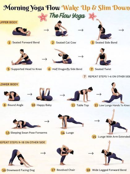 This morning yoga flow is divided into upper body and lower body sections, providing a balanced practice to wake up and slim down.