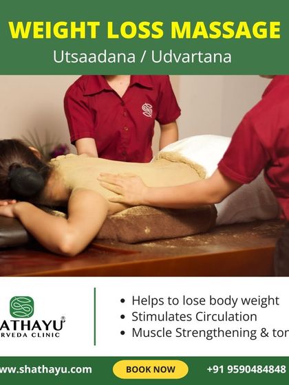 Utsaadana, also known as Udvartana, is a cornerstone of my weight loss massage program. This therapy helps you lose body weight, stimulates circulation for better detoxification, and strengthens and tones muscles.