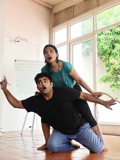 A moment of surprise during a "Gretel" rehearsal.