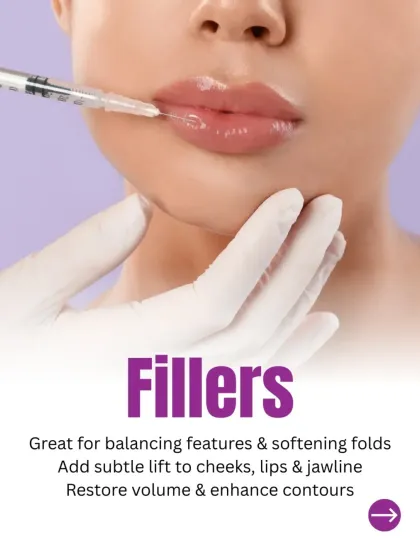 Dermal fillers are a powerful tool for non-surgical facial enhancement. I use them to restore lost volume, soften facial folds, and add subtle lift to areas like the cheeks, lips, and jawline, helping you achieve a refreshed look without surgery.