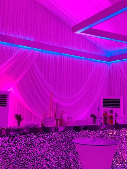 The ambiance of the VIP lounge we catered for at the Zee Cine Awards. The setup, with its sequined bar front and soft lighting, was designed to be a luxurious retreat for the stars.