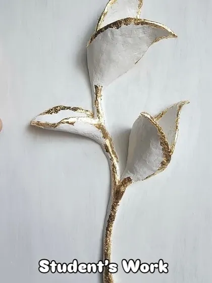 Here's a piece made by one of my students during the workshop. This is the exciting moment when we add the gold foil, bringing the sculpture to life with a touch of shimmer.