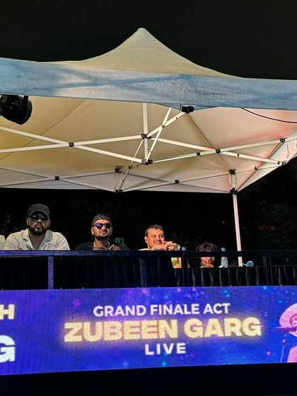 The view from the console during an 'Alive India' concert, where technicians control the show from a platform we constructed.