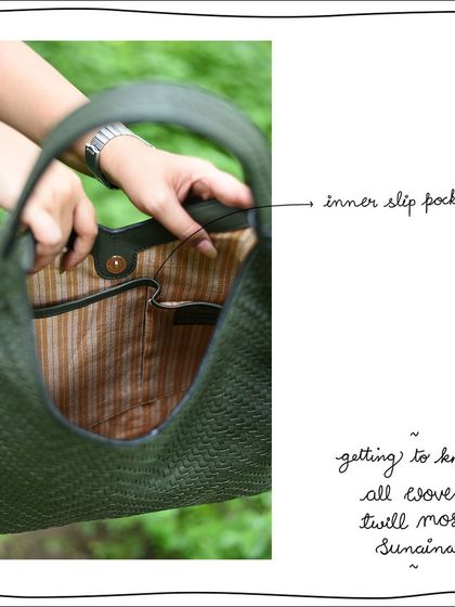 The interior slip pockets of the All Woven Twill Moss Sunaina, perfect for keeping your essentials organized.