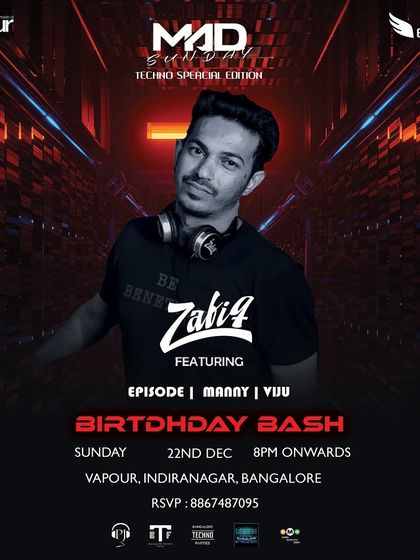 A special "Birthday Bash" edition of Mad Sunday at Vapour, celebrating with a techno special set.