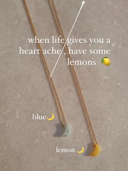 When life gives you a heartache, I suggest these stones. The 'aūra' aquamarine Luna pendant for soothing, and the 'ásth' yellow opal Luna pendant to lighten your soul.