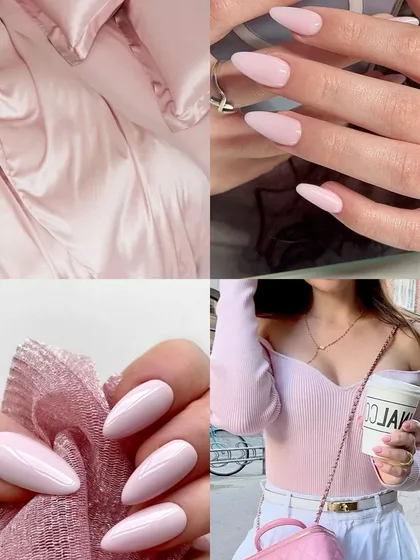 A mood board for the perfect soft pink nails. This color is always a good idea.