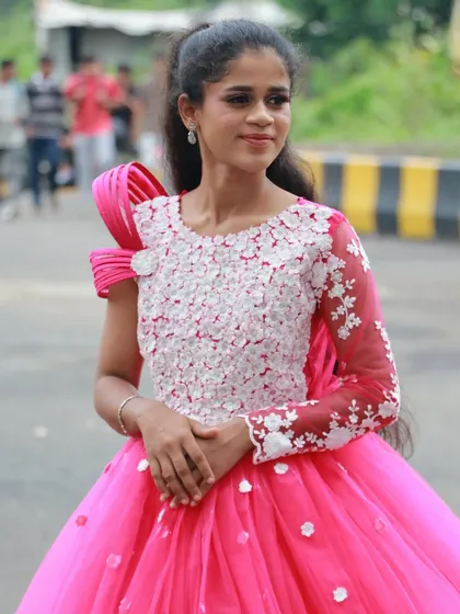 A vibrant and youthful party look. My student did a fantastic job creating a fresh, glowing makeup look to match this beautiful pink gown.