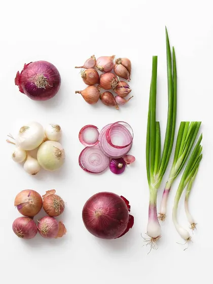 Even a common ingredient like an onion can be visually stunning. This composition uses the different colors and forms of onions to create a beautiful and graphic food photograph.