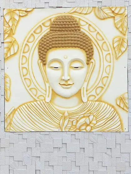 A moment of peace, sculpted for a client's wall. This 4.5-foot Buddha mural was first shaped in clay and then cast in fiberglass, creating a serene and lasting centerpiece.