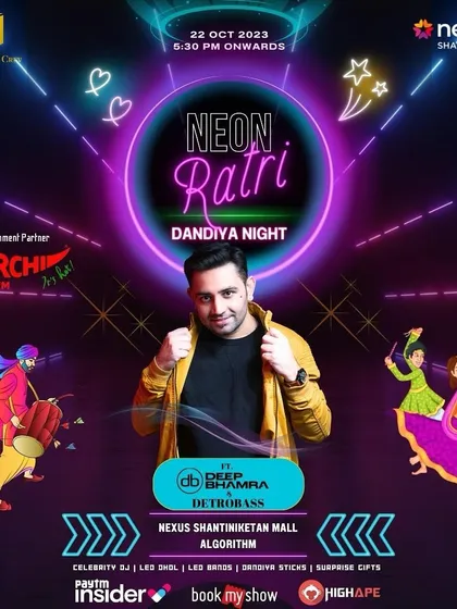 The official poster for Neon Ratri, a Dandiya Night at Nexus Shantiniketan Mall.