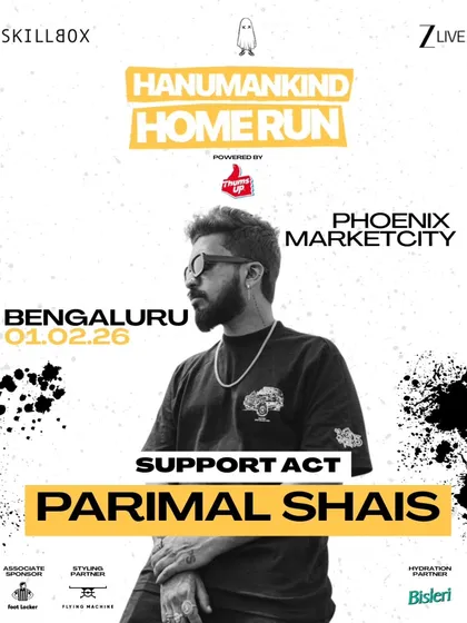 Highlighting Parimal Shais as a key support act for Hanumankind's Bengaluru concert.