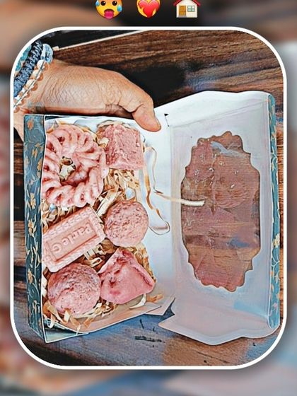 A beautiful hamper created with my green floral box, filled with various soaps and decorative filler.