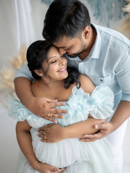 So much love in one frame. This close-up captures the tender embrace of the couple, their happy smiles showing the deep connection they share.