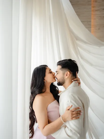It's in the quiet moments that love speaks the loudest. This intimate portrait of Moksh and Ashmita captures the gentle, unfiltered connection that exists just between the two of them, a perfect memory before their big day.