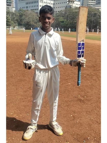 Celebrating individual brilliance at the MGSM Cricket Tournament. Arya Pathak stands proud after an incredible unbeaten score of 81.