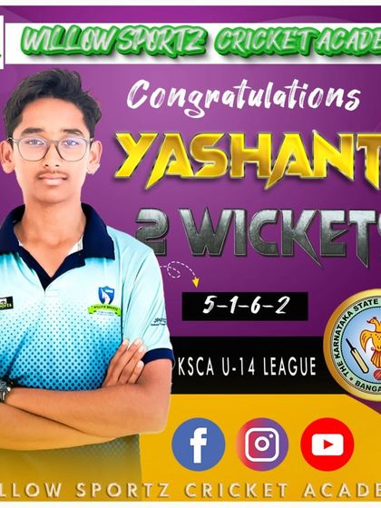 Yashanth's brilliant spell in the KSCA U-14 League, securing 2 crucial wickets. We train our fast bowlers to deliver under pressure.