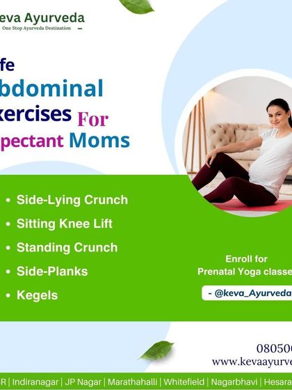 Staying active during pregnancy is important for both mother and baby. This visual lists safe abdominal exercises for expectant moms, such as side-lying crunches and Kegels, which I recommend in our prenatal yoga classes to strengthen the core.