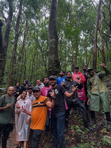 Our group posing in the forest during the Kodachadri trek, ready for the adventure.