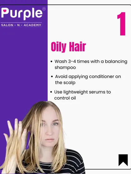 Understanding different hair types is crucial for any stylist. This informational graphic is an example of what we teach, providing clear, expert tips on how to manage oily hair with the right products and techniques.