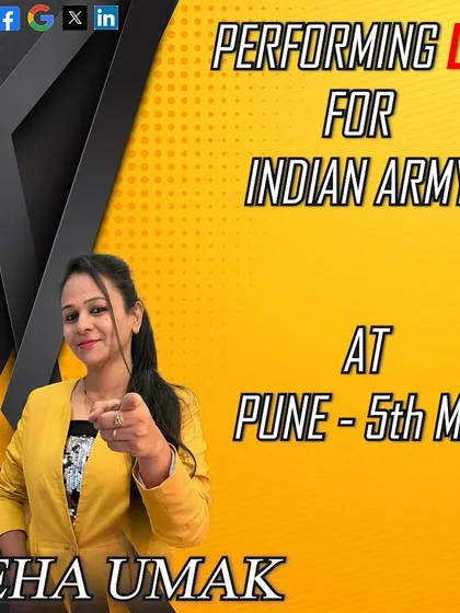 This poster announced my performance for the Indian Army in Pune. The yellow jacket and confident pose reflect the energy of my live shows.