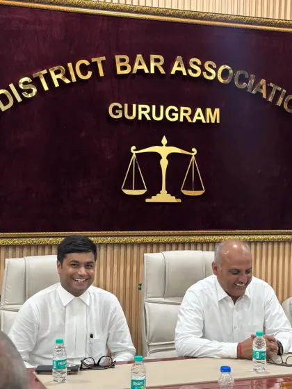 Sharing a moment of mutual respect with senior members of the judiciary at the Gurugram Bar Office inauguration. My experience as Secretary of the District Bar Association has helped me build strong, professional relationships that are crucial for navigating the legal system.
