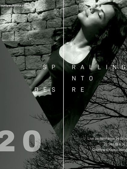 The poster for 'Spiralling Into Desire', a live performance that blends movement, video, and sound to create a mythic and modern journey of self-discovery.