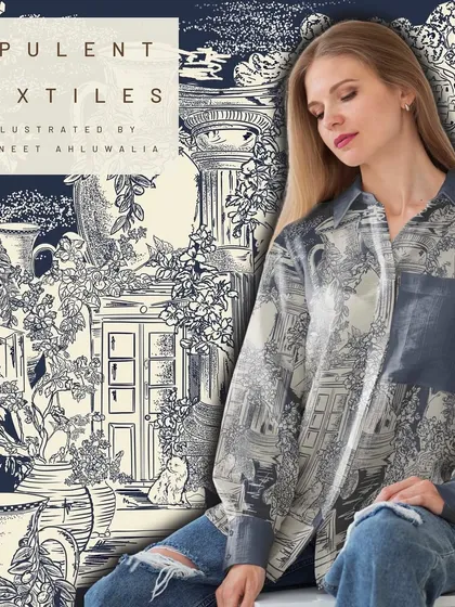 My 'Elysian Echo' print, inspired by ancient Greek elegance, imagined on a modern silk shirt. I love designing patterns that can be translated into fashion, turning textiles into wearable art. This detailed, hand-doodled design blends classic motifs with a contemporary feel.