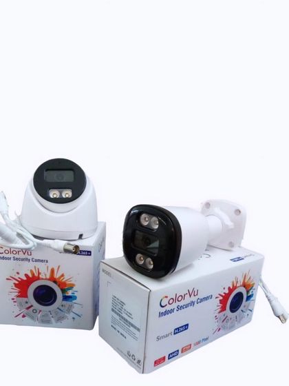 Here are two types of ColorVu indoor security cameras. These are excellent for capturing full-color video even in very low light conditions, which is much better than traditional black-and-white night vision.